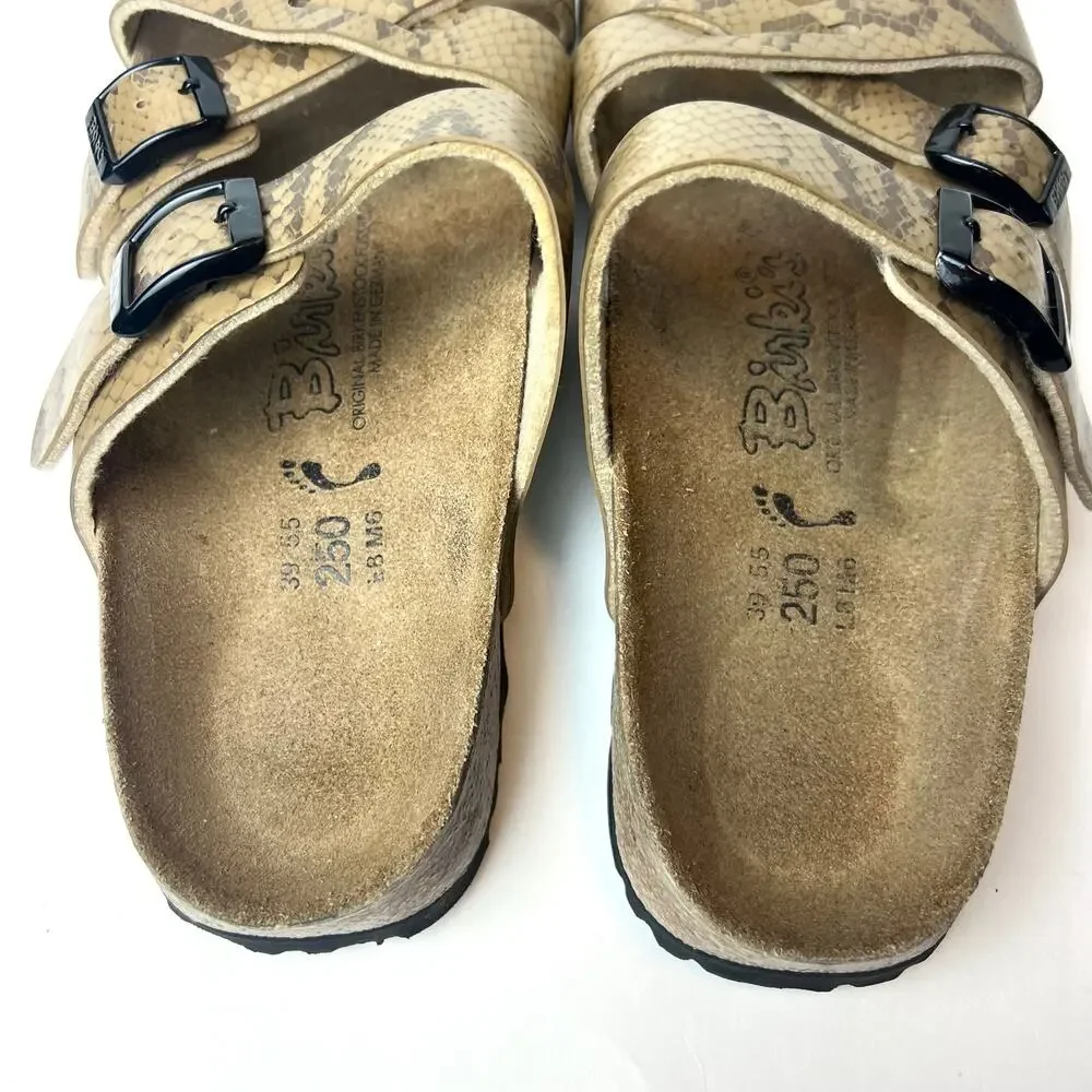 Birkenstock Birki's Gold Snakeskin Nepal Criss Cross Double Strap Sandals Size 8